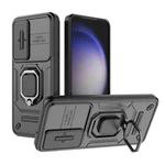 For Samsung Galaxy S23 5G Sliding Camshield TPU + PC Shockproof Phone Case with Holder(Black)