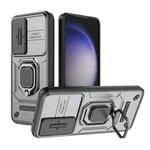 For Samsung Galaxy S23 5G Sliding Camshield TPU + PC Shockproof Phone Case with Holder(Grey)