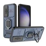 For Samsung Galaxy S23 5G Sliding Camshield TPU + PC Shockproof Phone Case with Holder(Blue)