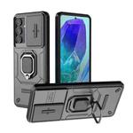 For Samsung Galaxy M55 5G Sliding Camshield TPU + PC Shockproof Phone Case with Holder(Black)