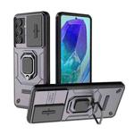 For Samsung Galaxy M55 5G Sliding Camshield TPU + PC Shockproof Phone Case with Holder(Purple)