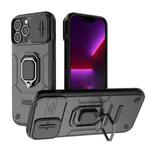 For iPhone 13 Pro Max Sliding Camshield TPU + PC Shockproof Phone Case with Holder(Black)