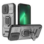 For iPhone 13 Pro Sliding Camshield TPU + PC Shockproof Phone Case with Holder(Grey)