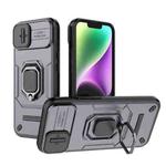 For iPhone 14 Sliding Camshield TPU + PC Shockproof Phone Case with Holder(Purple)