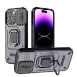 For iPhone 15 Pro Sliding Camshield TPU + PC Shockproof Phone Case with Holder(Purple)