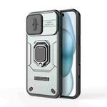 For iPhone 16 Plus Sliding Camshield TPU + PC Shockproof Phone Case with Holder(Grey)