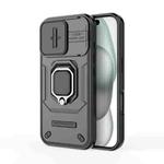 For iPhone 16 Sliding Camshield TPU + PC Shockproof Phone Case with Holder(Black)