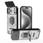 For iPhone 17 Pro Max Sliding Camshield TPU + PC Shockproof Phone Case with Holder(Grey)