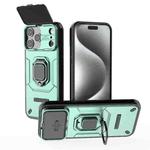 For iPhone 17 Pro Max Sliding Camshield TPU + PC Shockproof Phone Case with Holder(Green)