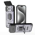 For iPhone 17 Pro Max Sliding Camshield TPU + PC Shockproof Phone Case with Holder(Purple)