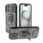 For iPhone 17 Sliding Camshield TPU + PC Shockproof Phone Case with Holder(Black)