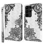 For Samsung Galaxy S24 Ultra 5G 3D Painting Pattern Flip Leather Phone Case(Diagonal Black Flower)