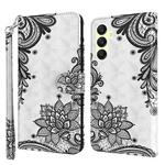 For Samsung Galaxy A25 5G 3D Painting Pattern Flip Leather Phone Case(Diagonal Black Flower)