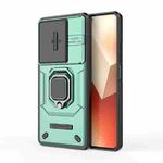 For Xiaomi Redmi Note 13 5G Sliding Camshield TPU + PC Shockproof Phone Case with Holder(Green)