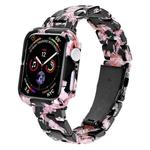For Apple Watch Series 9 / 8 / 7 41mm Printed Resin PC Watch Band Case Kit(Pink Green)