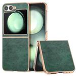 For Samsung Galaxy Z Flip6 Nano Electroplating Dual Color Lichi Texture PU Phone Case(Green)