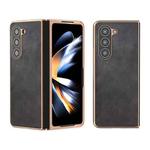 For Samsung Galaxy Z Fold5 Nano Electroplating Dual Color Cowhide Texture Protective Phone Case(Black)