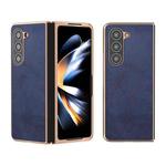 For Samsung Galaxy Z Fold5 Nano Electroplating Dual Color Cowhide Texture Protective Phone Case(Blue)