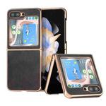 For Samsung Galaxy Z Flip5 Nano Electroplating Dual Color Cowhide Texture Protective Phone Case(Black)