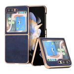 For Samsung Galaxy Z Flip5 Nano Electroplating Dual Color Cowhide Texture Protective Phone Case(Blue)