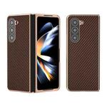 For Samsung Galaxy Z Fold5 Nano Electroplating Carbon Fiber Texture Phone Case(Dark Brown)