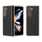For Samsung Galaxy Z Fold5 Nano Electroplating Genuine Leather Litchi Texture Phone Case(Black)