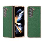 For Samsung Galaxy Z Fold5 Nano Electroplating Genuine Leather Litchi Texture Phone Case(Green)