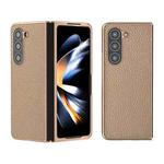 For Samsung Galaxy Z Fold5 Nano Electroplating Genuine Leather Litchi Texture Phone Case(Grey)