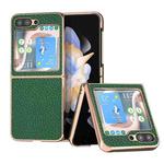 For Samsung Galaxy Z Flip5 Nano Electroplating Genuine Leather Litchi Texture Phone Case(Green)