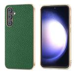 For Samsung Galaxy S23 FE 5G Nano Electroplating Genuine Leather Litchi Texture Phone Case(Green)