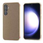 For Samsung Galaxy S23 FE 5G Nano Electroplating Genuine Leather Litchi Texture Phone Case(Grey)