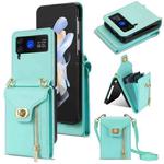 For Samsung Galaxy Z Flip4 Zipper Card Slots Folding Phone Case with Long Lanyard(Mint Green)