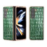 For Samsung Galaxy Z Fold5 Crocodile Texture Genuine Leather Electroplating Phone Case(Dark Green)