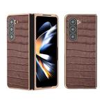 For Samsung Galaxy Z Fold5 Crocodile Texture Genuine Leather Electroplating Phone Case(Brown)