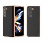 For Samsung Galaxy Z Fold5 Nano Electroplating Genuine Leather + PC Litchi Texture Phone Case(Black)