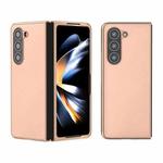 For Samsung Galaxy Z Fold5 Nano Electroplating Genuine Leather + PC Litchi Texture Phone Case(Pink Gold)