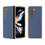 For Samsung Galaxy Z Fold5 Nano Electroplating Genuine Leather + PC Litchi Texture Phone Case(Blue)