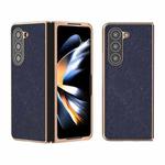 For Samsung Galaxy Z Fold5 Nano Electroplating Cross Texture Genuine Leather Phone Case(Blue)