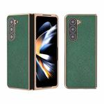 For Samsung Galaxy Z Fold5 Nano Electroplating Cross Texture Genuine Leather Phone Case(Green)