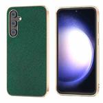 For Samsung Galaxy S23 FE 5G Nano Electroplating Cross Texture Genuine Leather Phone Case(Green)