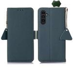 For Samsung Galaxy M34 5G Side-Magnetic TJ Genuine Leather RFID Phone Case(Green)