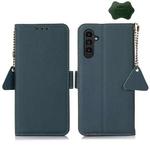 For Samsung Galaxy A25 5G Global Side-Magnetic TJ Genuine Leather RFID Phone Case(Green)