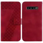 For Samsung Galaxy S10 7-shaped Embossed Leather Phone Case(Red)