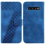 For Samsung Galaxy S10+ 7-shaped Embossed Leather Phone Case(Blue)