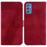 For Samsung Galaxy M52 5G 7-shaped Embossed Leather Phone Case(Red)