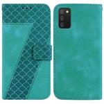 For Samsung Galaxy A03s EU Edition 166.5mm Seven-shaped Embossed Leather Phone Case(Green)