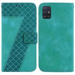 For Samsung Galaxy A51 7-shaped Embossed Leather Phone Case(Green)