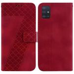 For Samsung Galaxy A51 Seven-shaped Embossed Leather Phone Case(Red)