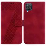 For Samsung Galaxy A12 5G 7-shaped Embossed Leather Phone Case(Red)