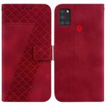 For Samsung Galaxy A21s 7-shaped Embossed Leather Phone Case(Red)